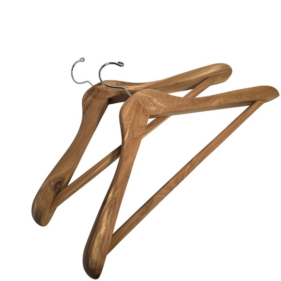 Other - Set of 2 Wide Shoulder Wooden Suit Hangers Natural Wood Heavy Duty Coat Hangers
